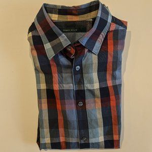 Perry Ellis Men's Plaid Blue Red Long Sleeve Shirt Small